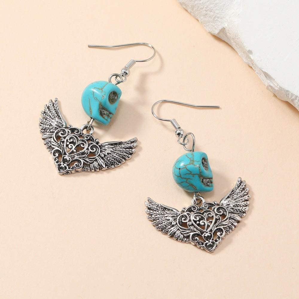 Wholesale  Retro Skull Wings Earrings Ancient Silver Alloy Fashion Accessory