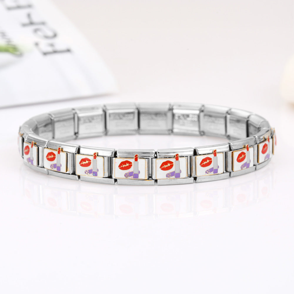 Wholesale 10pcs  Italian Charm Bracelet 9mm DIY Splicing Removable Flower Lipstick Series Stainless Steel Composable Bracelet