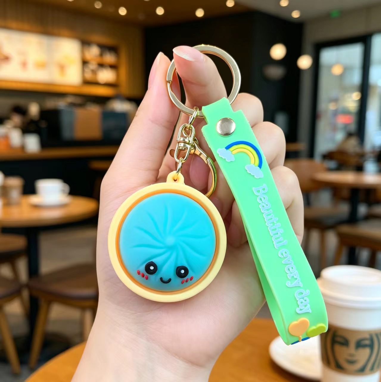 Wholesale PVC Cute Steamed Bun Keychain Pendant - Creative Xiaolongbao Design Car Keychain Bag Charm
