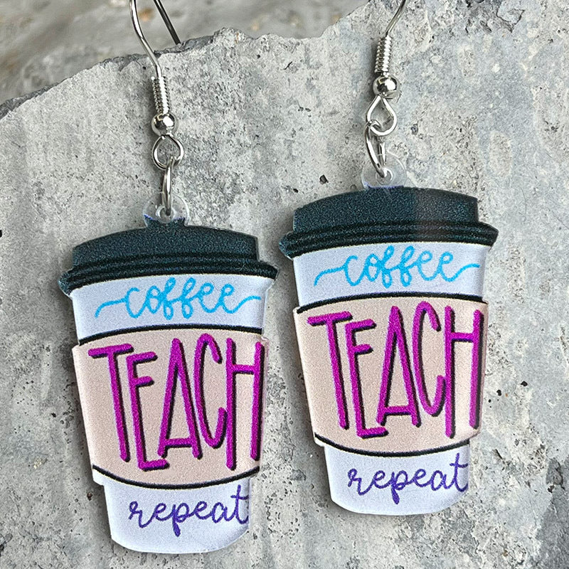 Wholesale 2 Pairs/pack Teacher Gift Coffee Cup Apple Acrylic Earrings Teacher's Day ACC-ES-HY023