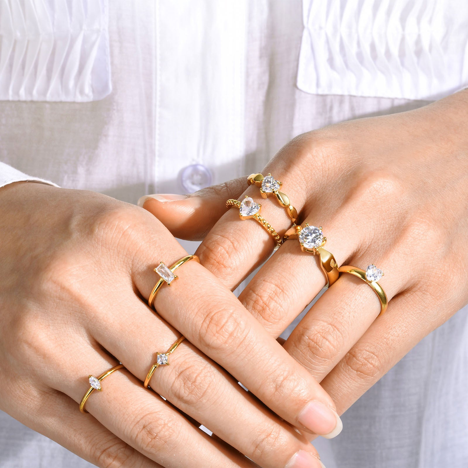 Wholesale Titanium Steel Ring Stainless Steel Zircon Gold Ring Heart Shape ACC-RS-HuaLanXin002