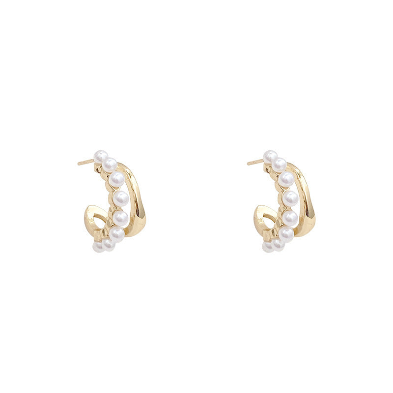 Wholesale Asymmetrical Double Layer Pearl Earrings Korean Style Boutique Resale Jewelry Accessory