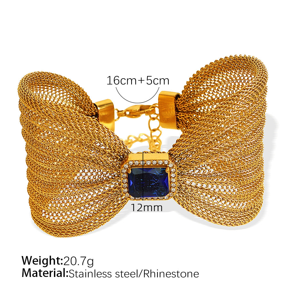 Wholesale Titanium Steel  Atmosphere Bracelet Bow Design Inlaid Stone Simple Bracelet