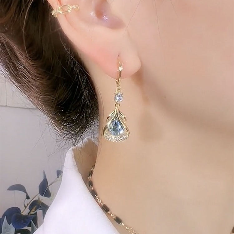 Wholesale diamond-embedded geometric crystal water drop earrings