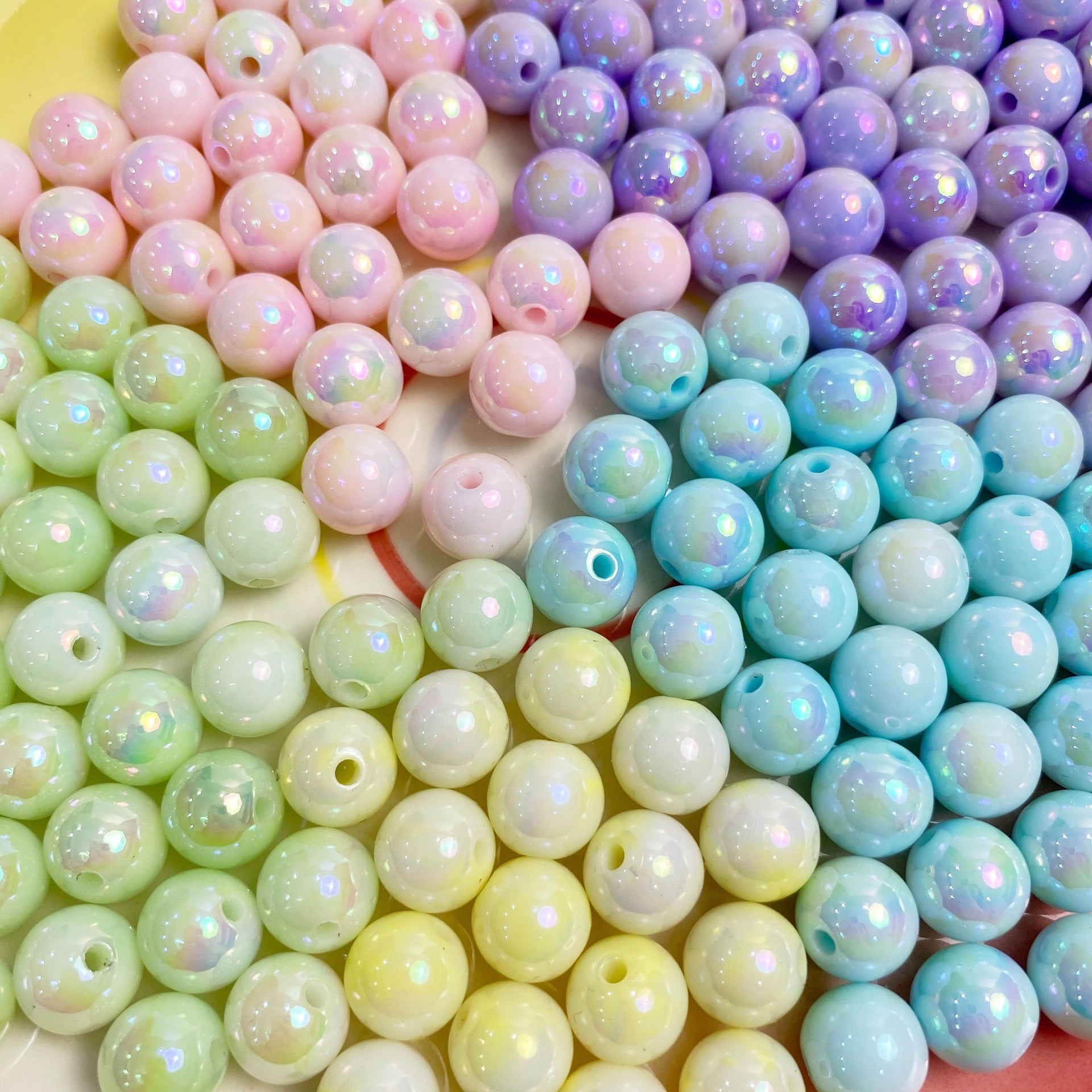 Wholesale of 10pcs Cream Colored UV Plated Starry Sky Luminous Round Beads ACC-BDS-JFei014