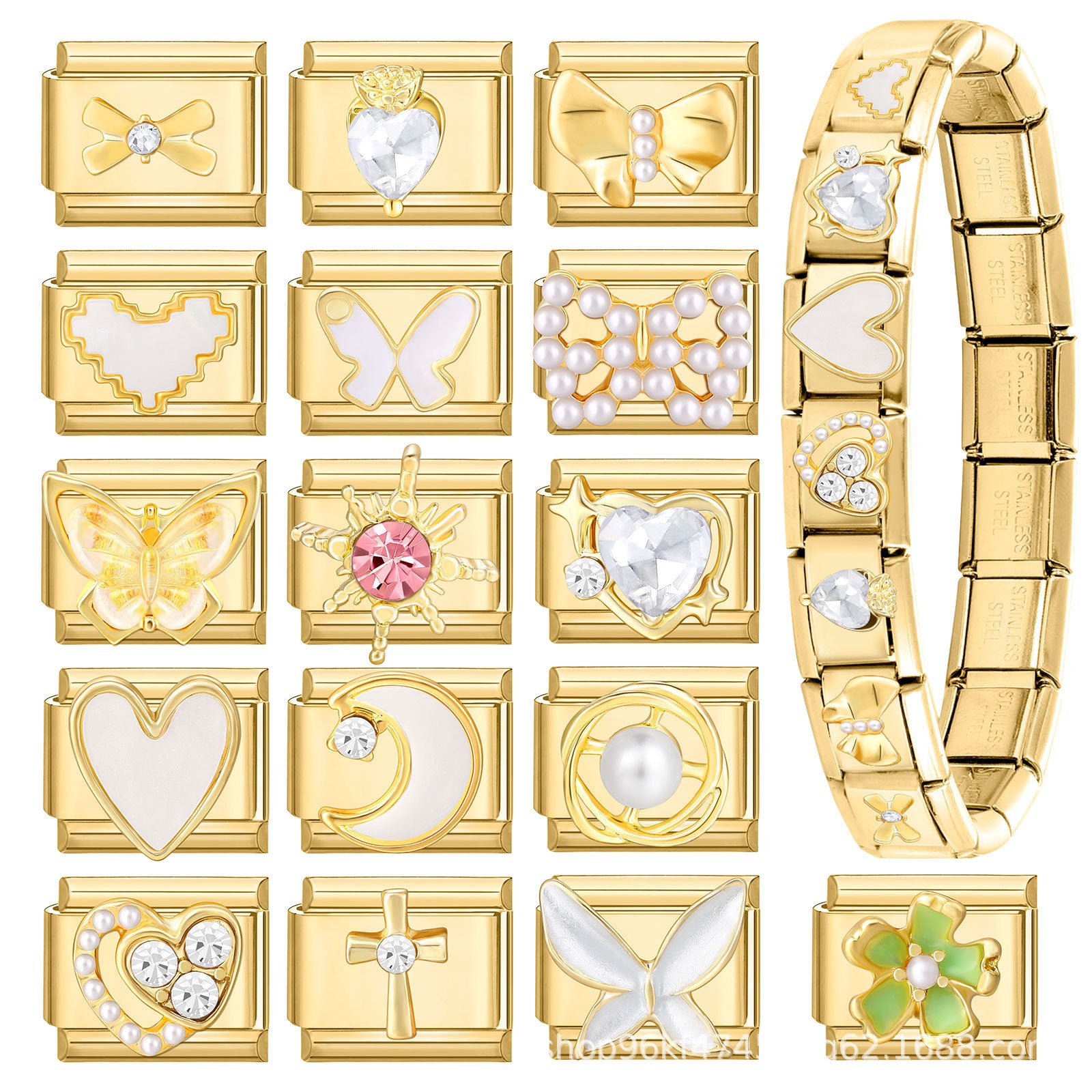 Wholesale Stainless Steel Modular Bracelet with Gold Base and Diamond-Style Charms Fashion Accessory
