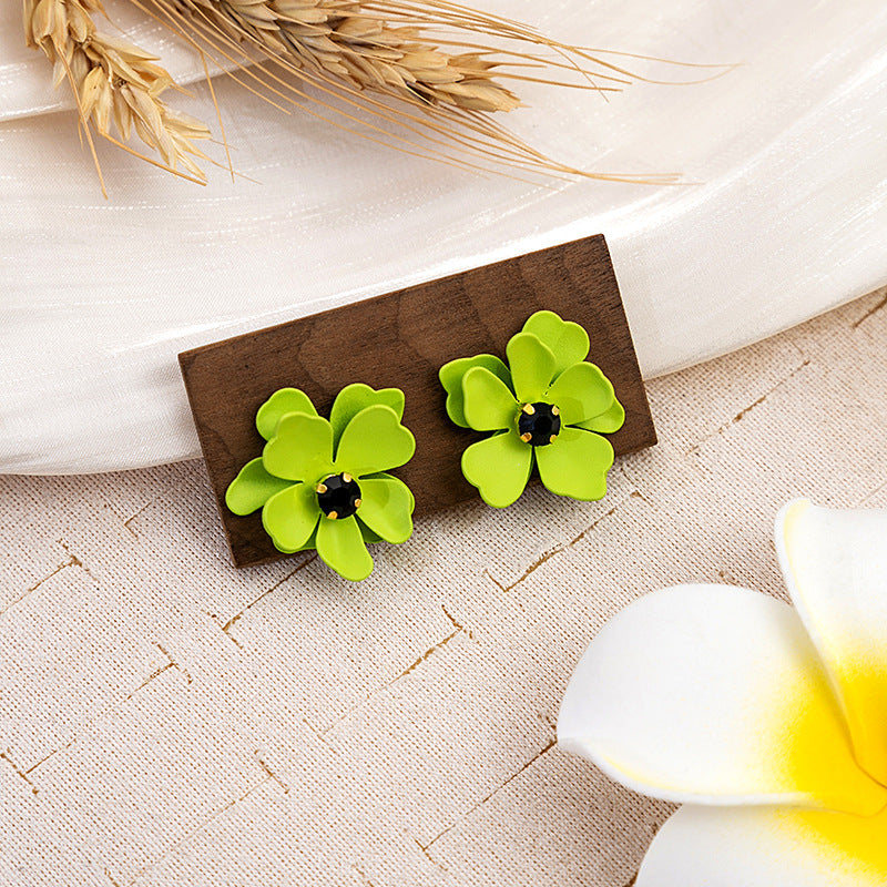 Wholesale Raspberry Red Painted Flower Earrings Obsidian Solid Color Petal Earrings ACC-ES-MDD018