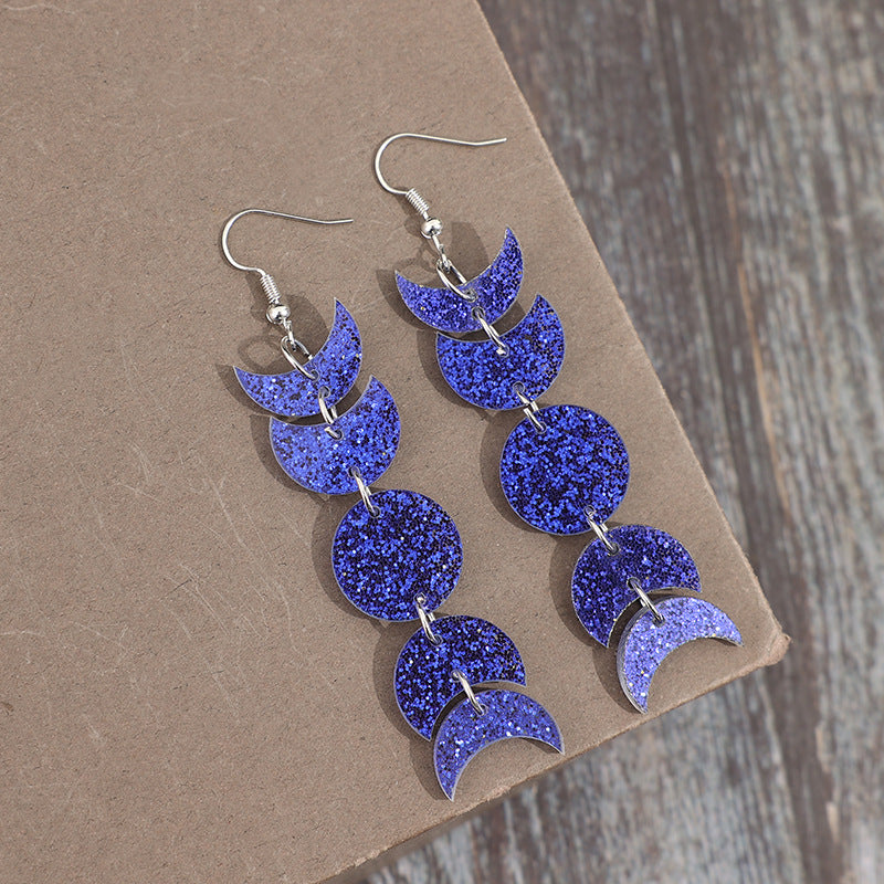 Wholesale Creative Crescent Circle Sequin Acrylic Long Earrings