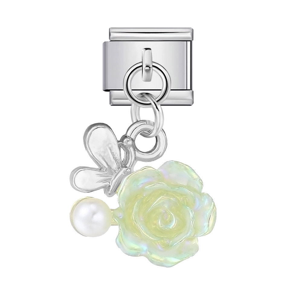 Wholesale Italian Charm Bracelet 9mm DIY Love Flower Pendant  Creative Stainless Steel Composable Bracelet