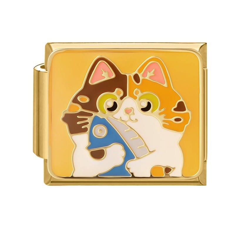Wholesale Cute Cat Landscape DIY Modular Charm Bracelet Stainless Steel Gold Base Jewelry Accessory