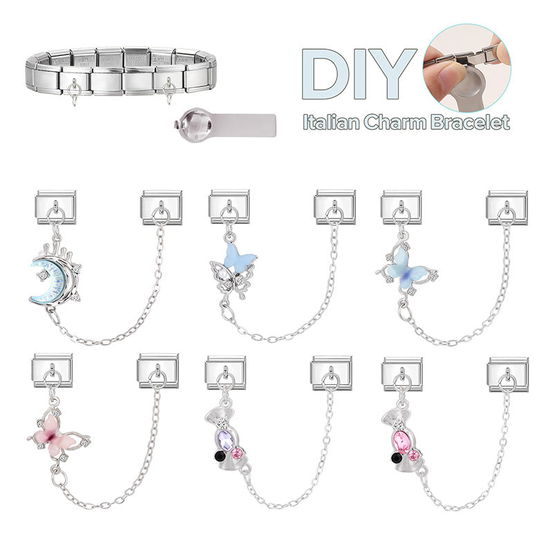 Wholesale Italian Charm Bracelet 9mm DIY Splicing Double Pendant  Stainless Steel Composable Bracelet