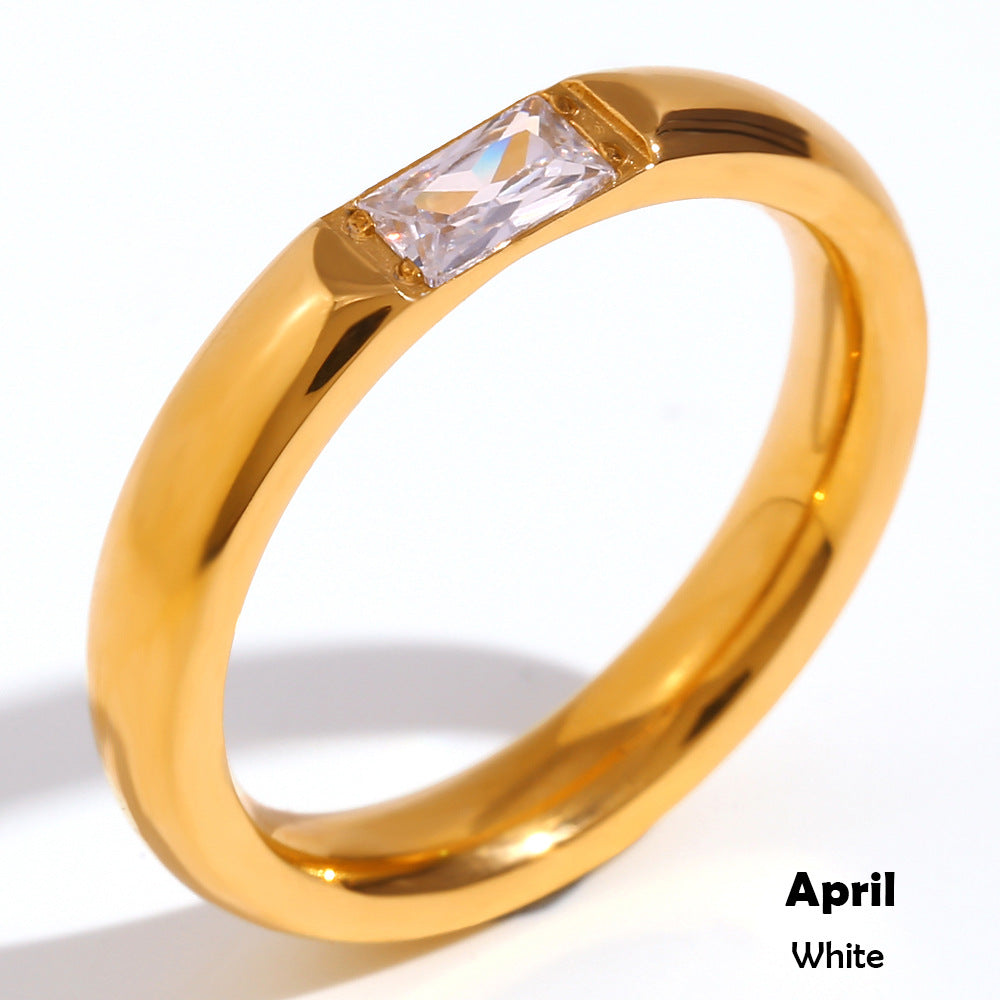 Wholesale Modern Simple Ring - 18K Gold Plated Stainless Steel Rectangular Zircon - Fashion Jewelry Accessory for Everyday Wear Boutique Resale