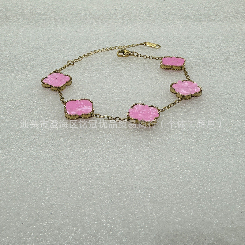 Wholesale Gold Plated Stainless Steel Four Leaf Clover Bracelet Fashion Jewelry for Women