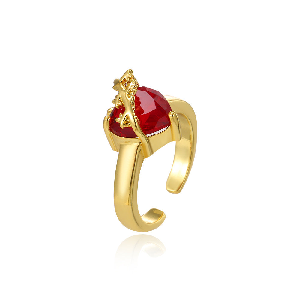 Wholesale Stylish Crown Heart Zircon Open Ring For Women Red Copper Fashion Jewelry Accessory For Everyday Wear And Boutique Resale