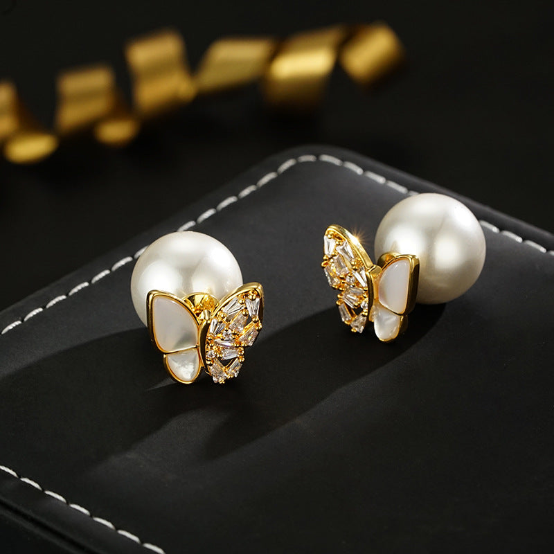 Wholesale Butterfly Beads Zircon Dual-purpose Earrings
