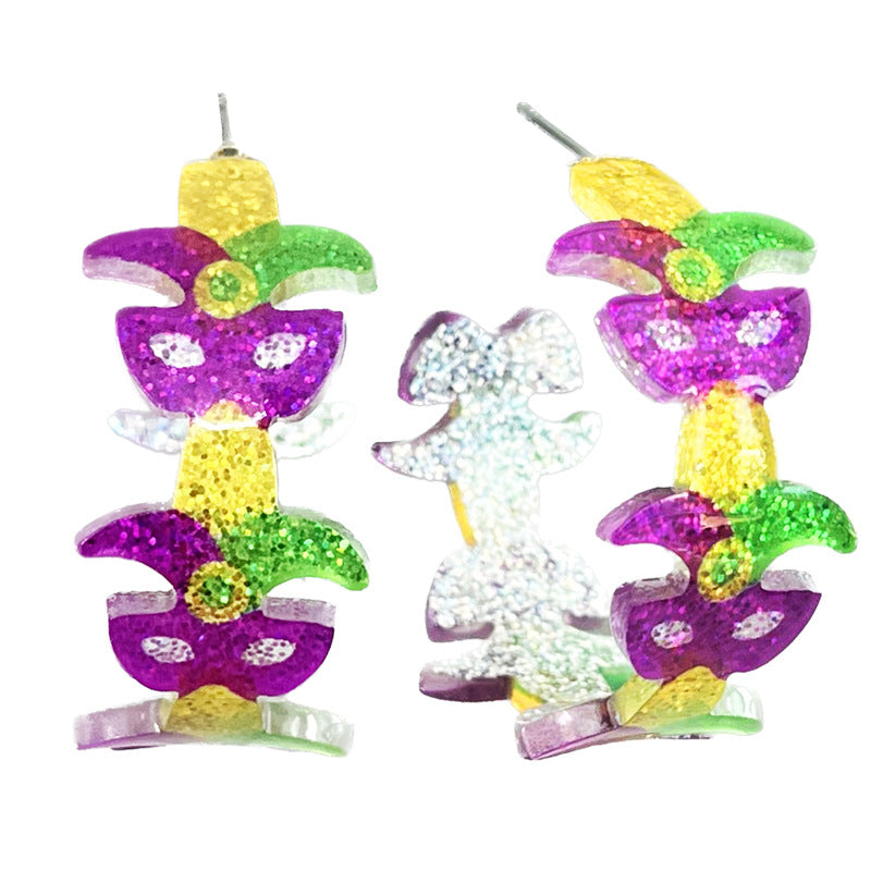 Wholesale 2 Pairs/pack Carnival Acrylic Glitter Stitching C-shaped Earrings ACC-ES-HY207