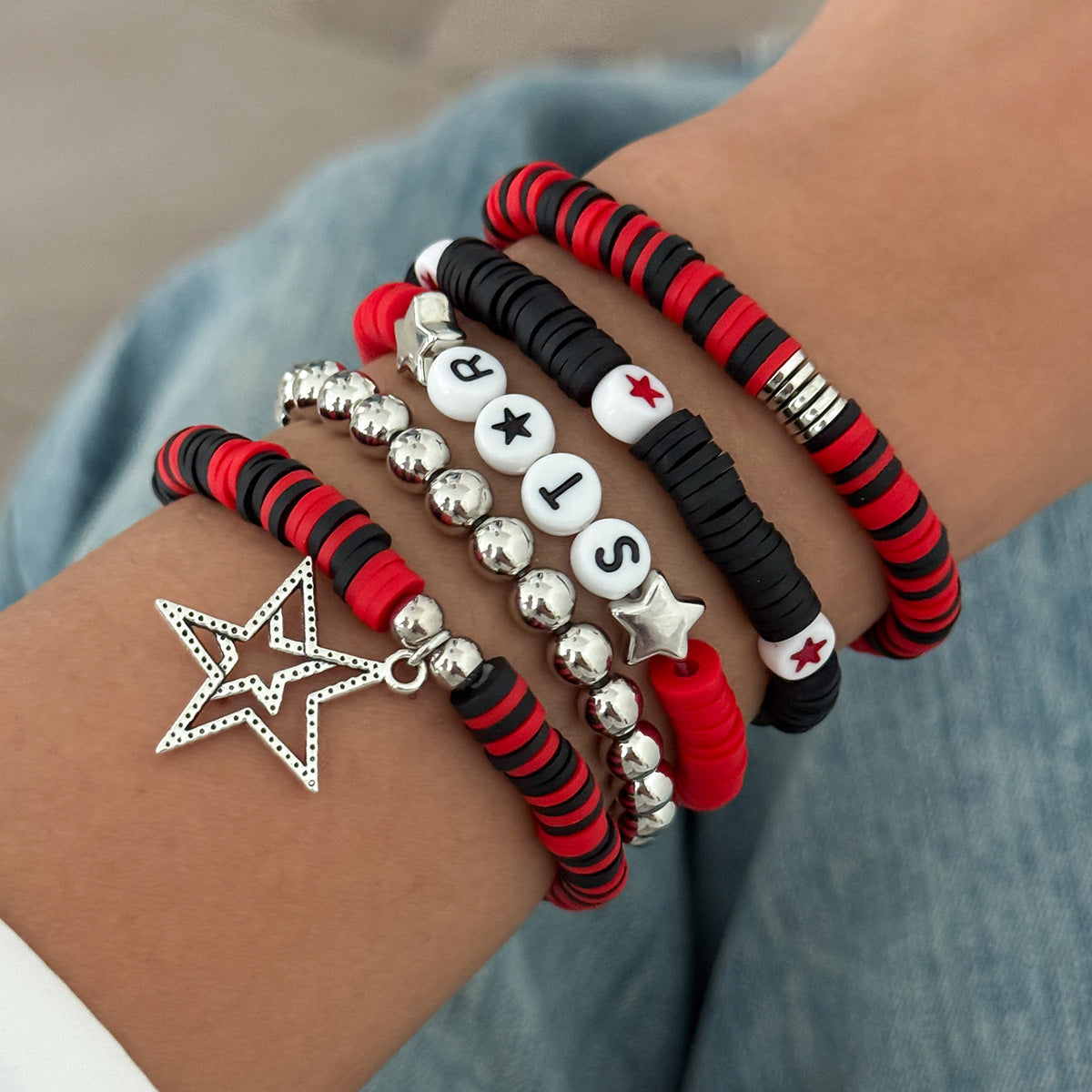 Wholesale Soft y Beaded Letter H Five-Pointed Star Color Splicing  Bracelet
