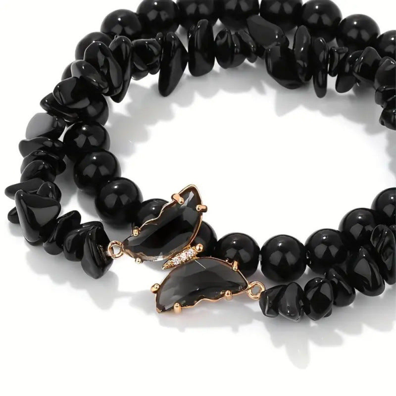 Wholesale Butterfly Design Natural Stone Bracelet Set - Amethyst Handmade Beads Jewelry Accessory