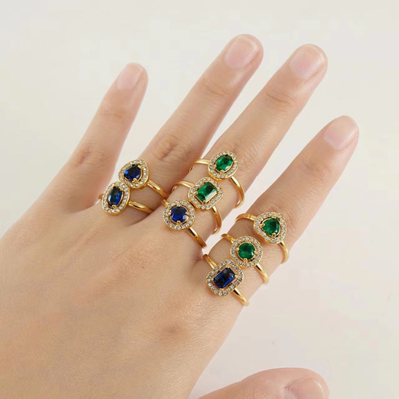 Wholesale Titanium Steel Diamond Heart Movable Adjustable Zircon Rings ACC-RS-ZhongXin004