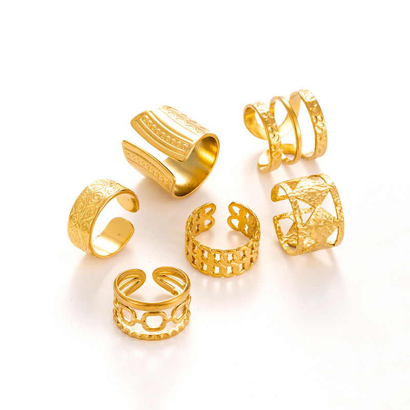 Wholesale Titanium steel exaggerated wide version fashion  light luxury smooth metal line opening adjustable ring