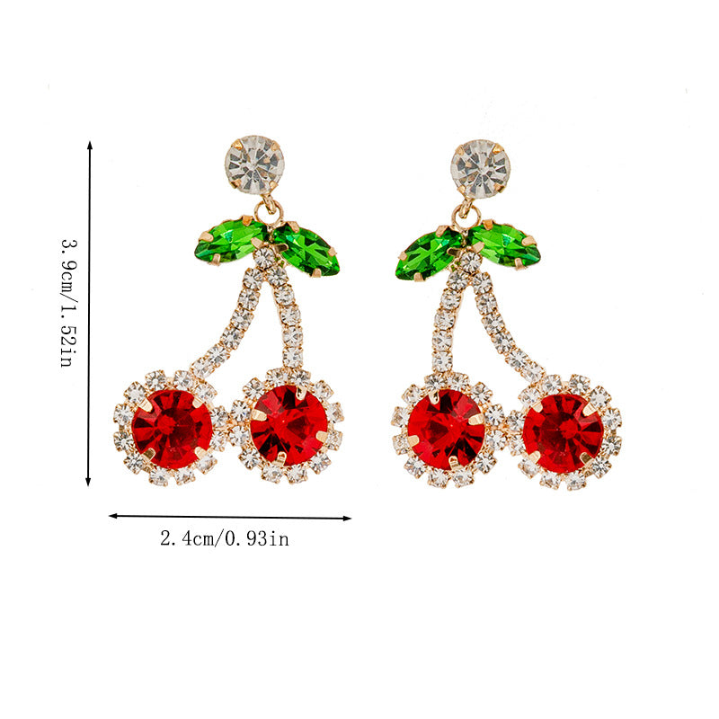 Wholesale Red rhinestone cherry drop earrings