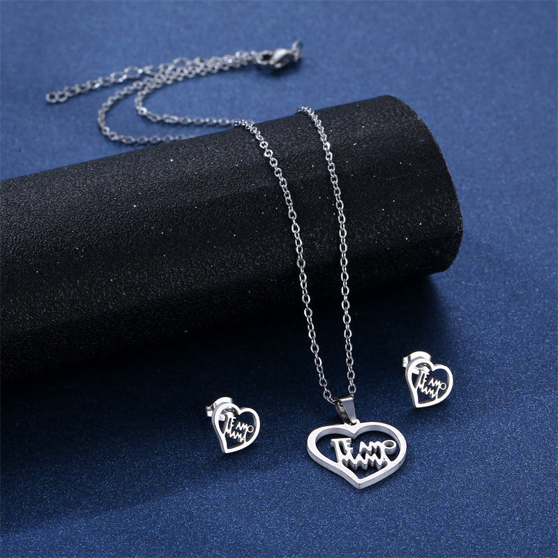 Wholesale MAMA Mother's Day Stainless Steel Earrings Necklace Set ACC-ES-MinM010