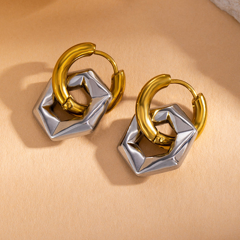 Wholesale Titanium Steel Geometric Hexagon Circle Earrings Detachable Minimalist Fashion Jewelry Gift Boutique Resale