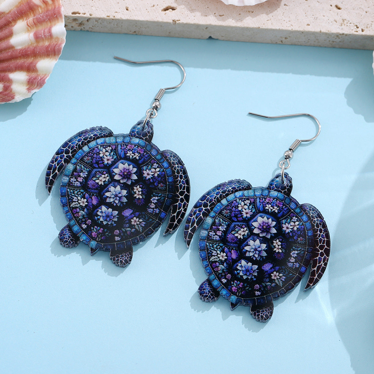 Wholesale Ocean Style Blue Purple Flower Turtle Acrylic Earrings