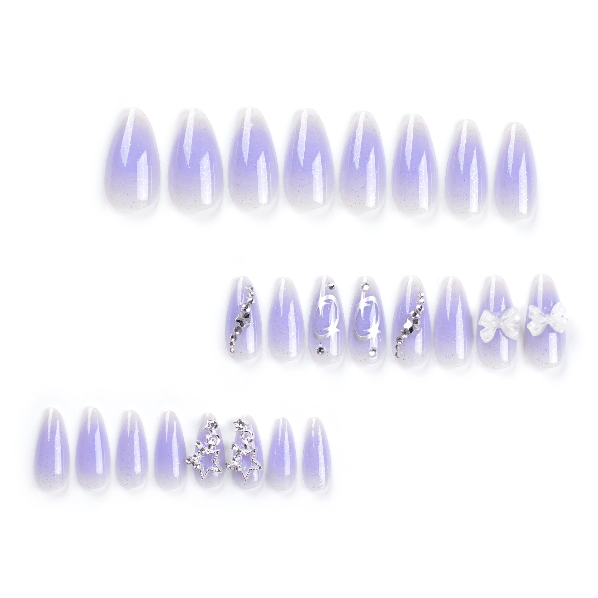 Wholesale 24 Pieces/box Purple Star Butterfly Press-on Nails Kits Nail Stickers ACC-NS-LeFan072