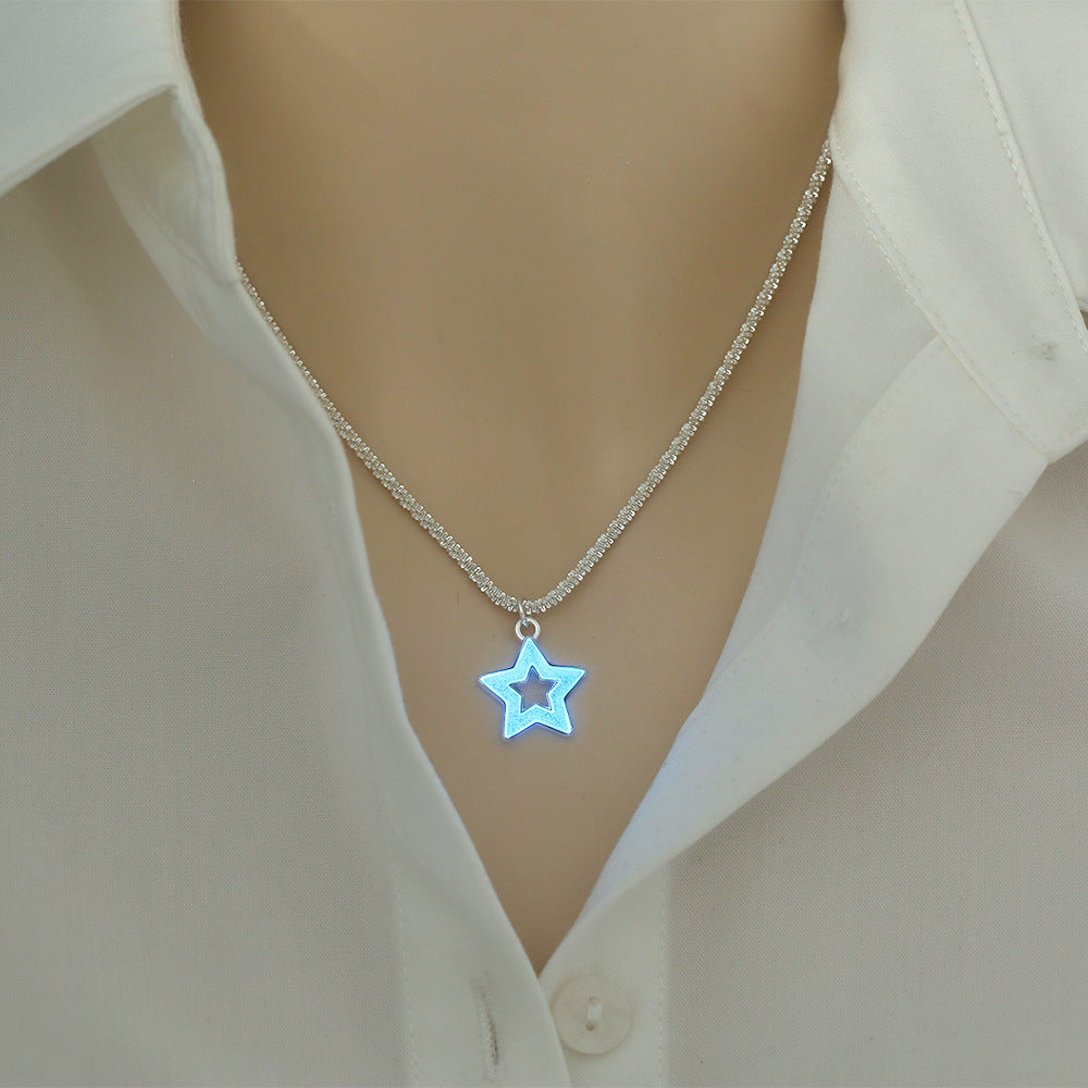 Wholesale Silver  star oil drop luminous glowing blingbling cauliflower necklace