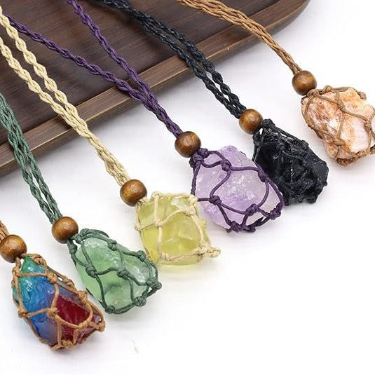 Wholesale Handmade Woven Energy Stone Crystal Pendant Necklace Natural Gemstone Boutique Jewelry Accessory Gift