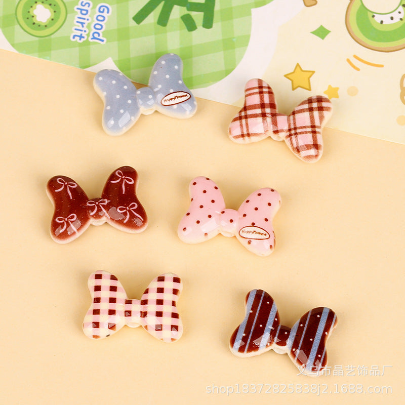 Wholesale random 10pcs double-sided printed bow  Focal Beads DIY Bead Accessories