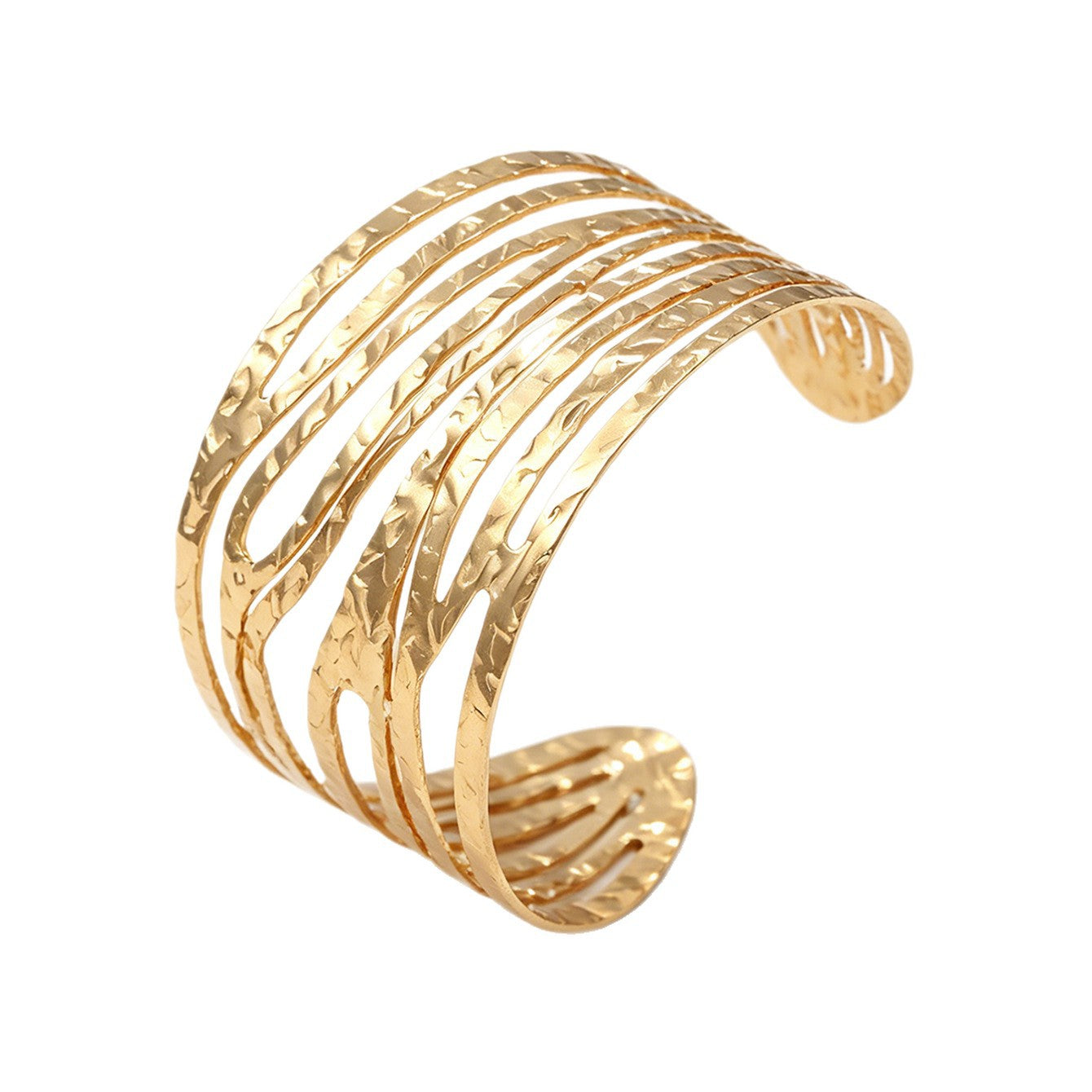 Wholesale Gold Tone Electroplated Iron Open Adjustable Hollow Multi Layer Bracelet Stylish Stackable Jewelry Accessory For Women