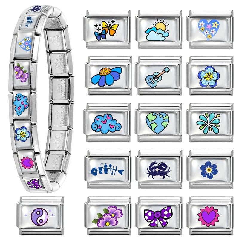Wholesale Butterfly Heart Cartoon Design Stainless Steel Modular DIY Bracelet for Everyday Wear