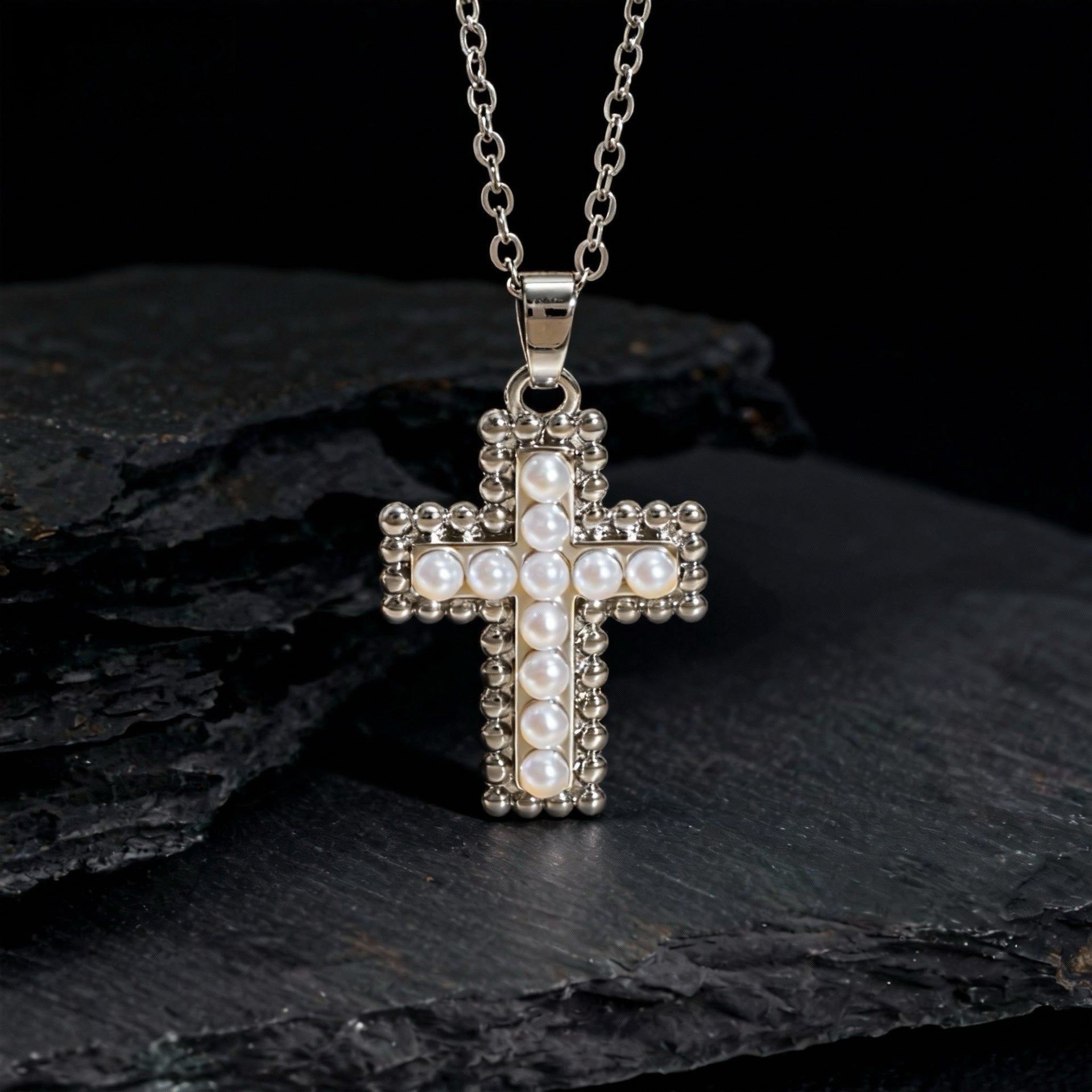 Wholesale Copper Cross Pendant Necklace With Micro Set Zircon And Pearl Chic Fashion Jewelry Accessory Gift For Women Boutique Resale