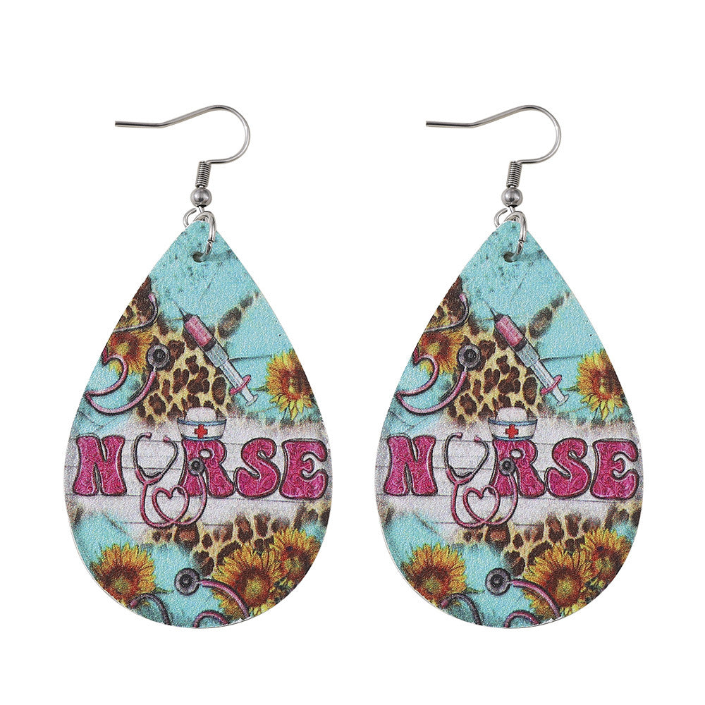 Wholesale Nurses'  Day Western-Style Leopard Print Leather Dangle Earrings
