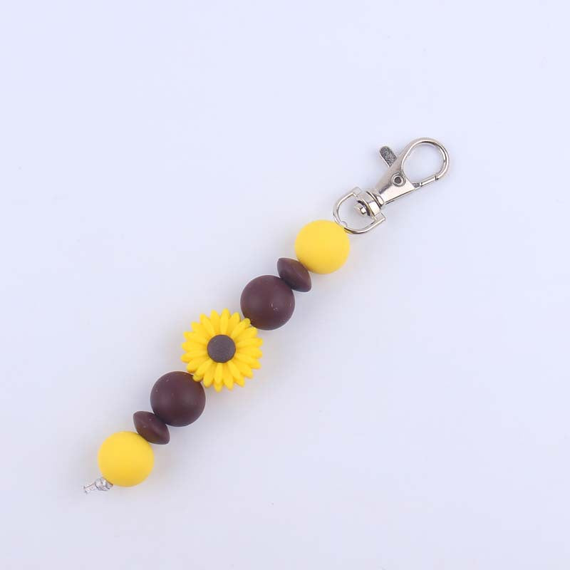 Wholesale Silicone Daisy Beaded Keychain