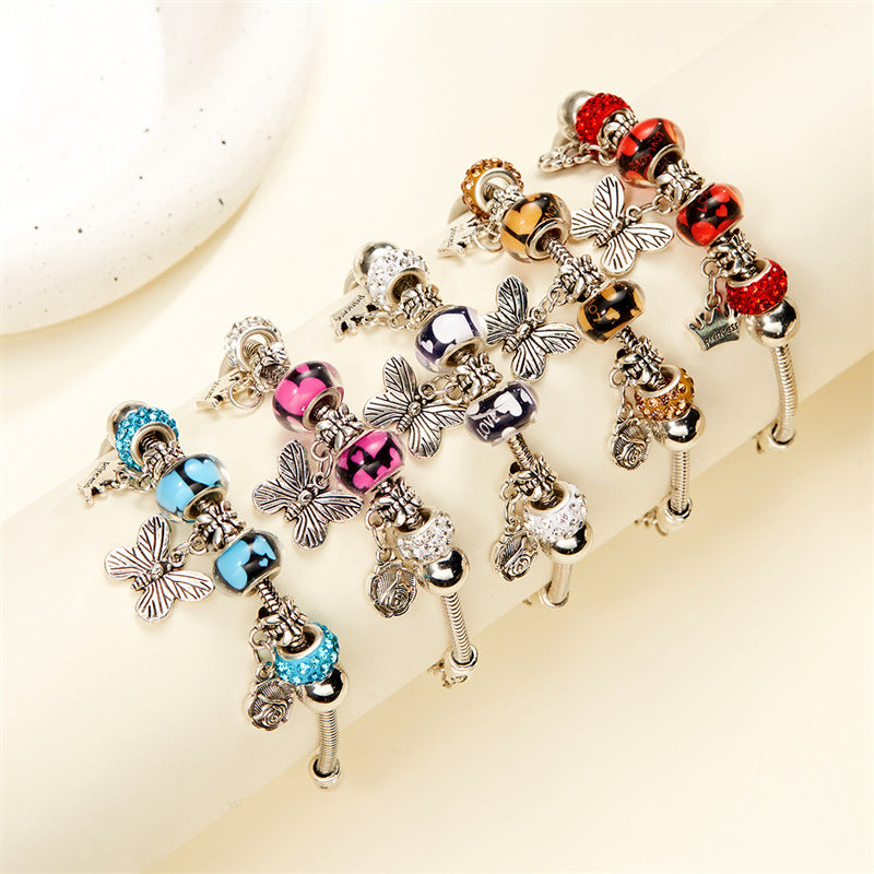 Wholesale Adjustable Beaded Bracelet Glass Crown Butterfly Flower Diamond Lobster Clasp Bracelet ACC-BT-Gangm012