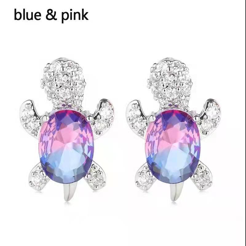 Wholesale Cartoon Colored Diamond Gemstone Turtle Alloy Earrings ACC-ES-JYS001