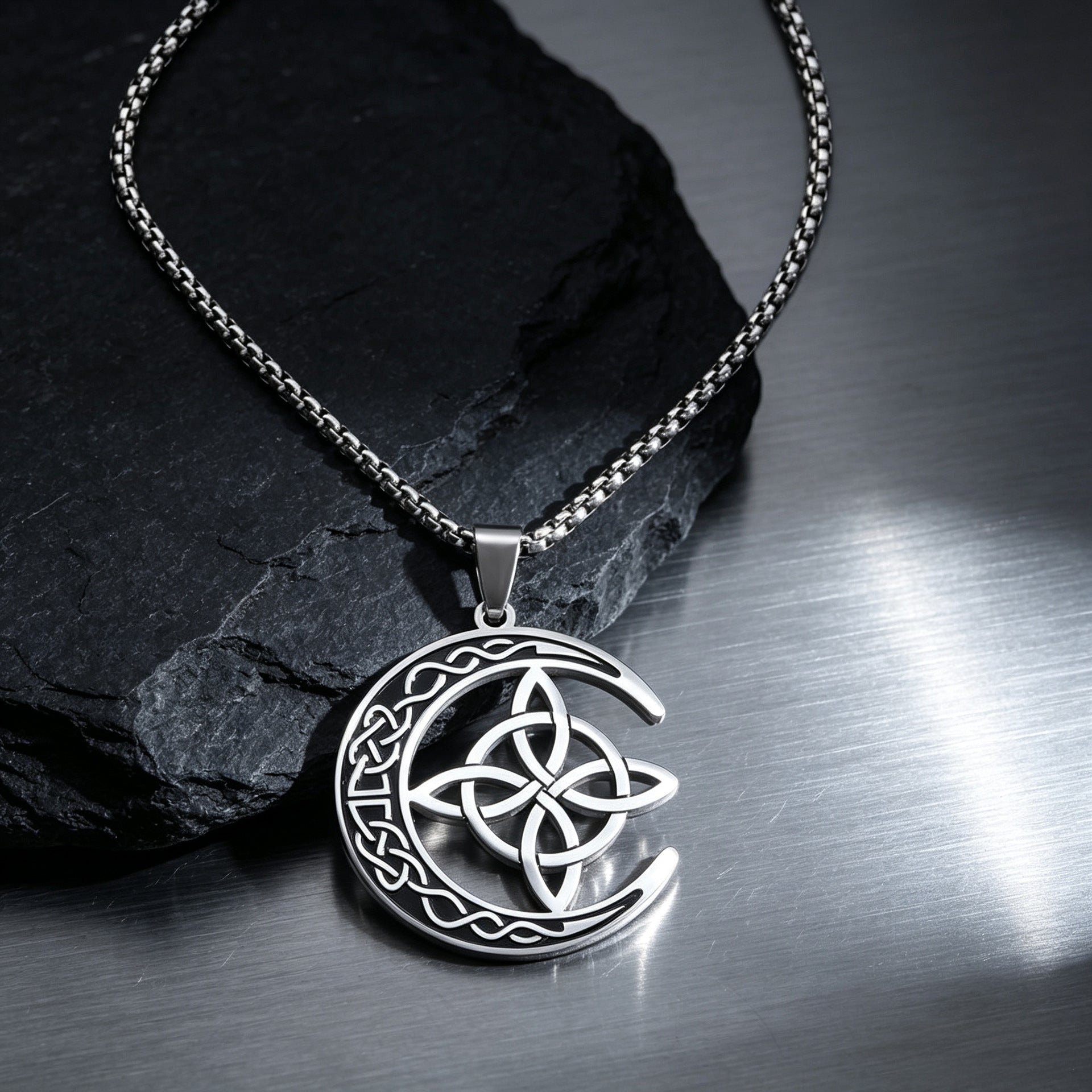 Wholesale Trendy Celtic Moon Choker Necklace Stainless Steel Gold Hollow Design Fashion Jewelry Accessory For Resale