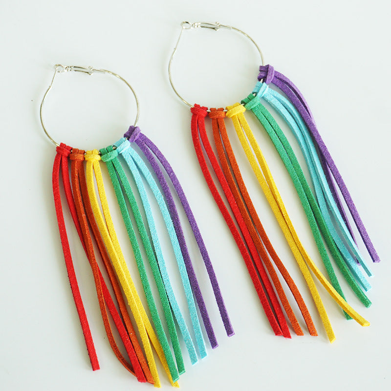 Wholesale 2 Pairs/pack Rainbow Flag LGBT Sparkling Bright Love Color Tassel Acrylic Earrings ACC-ES-HY038