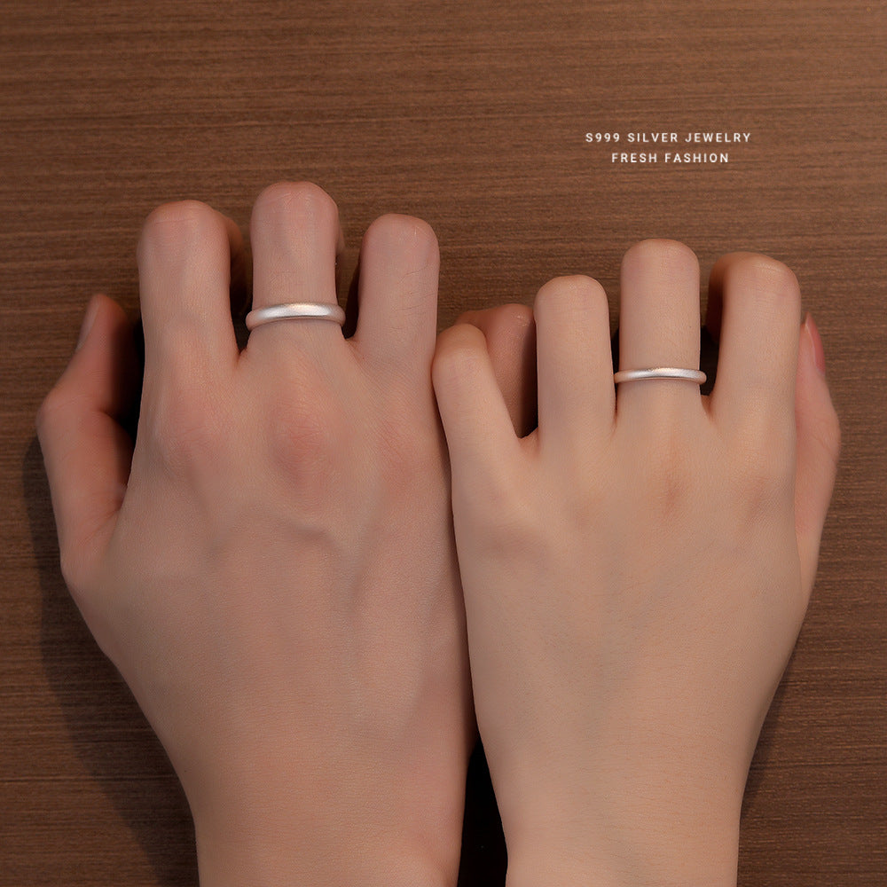Wholesale S999 pure silver simple sand surface couple ring