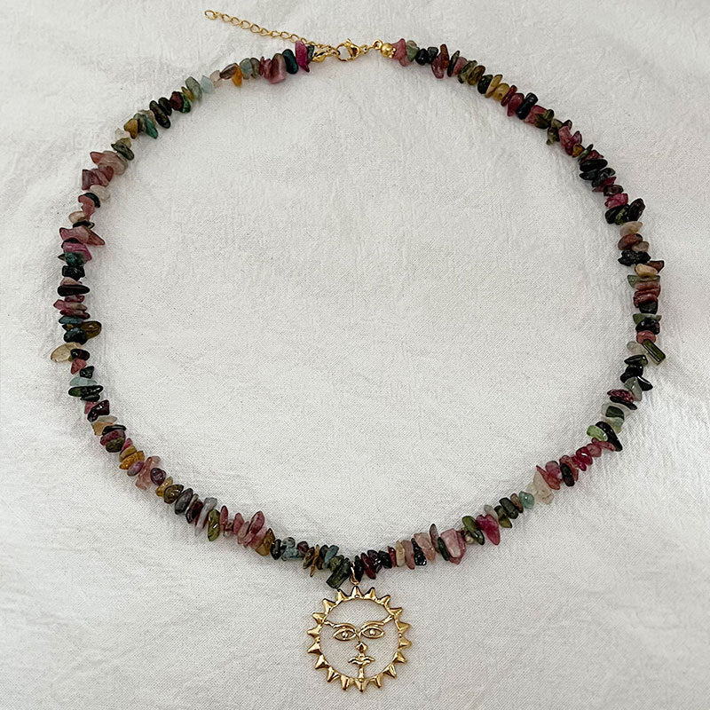 Wholesale Colorful natural stone face necklace