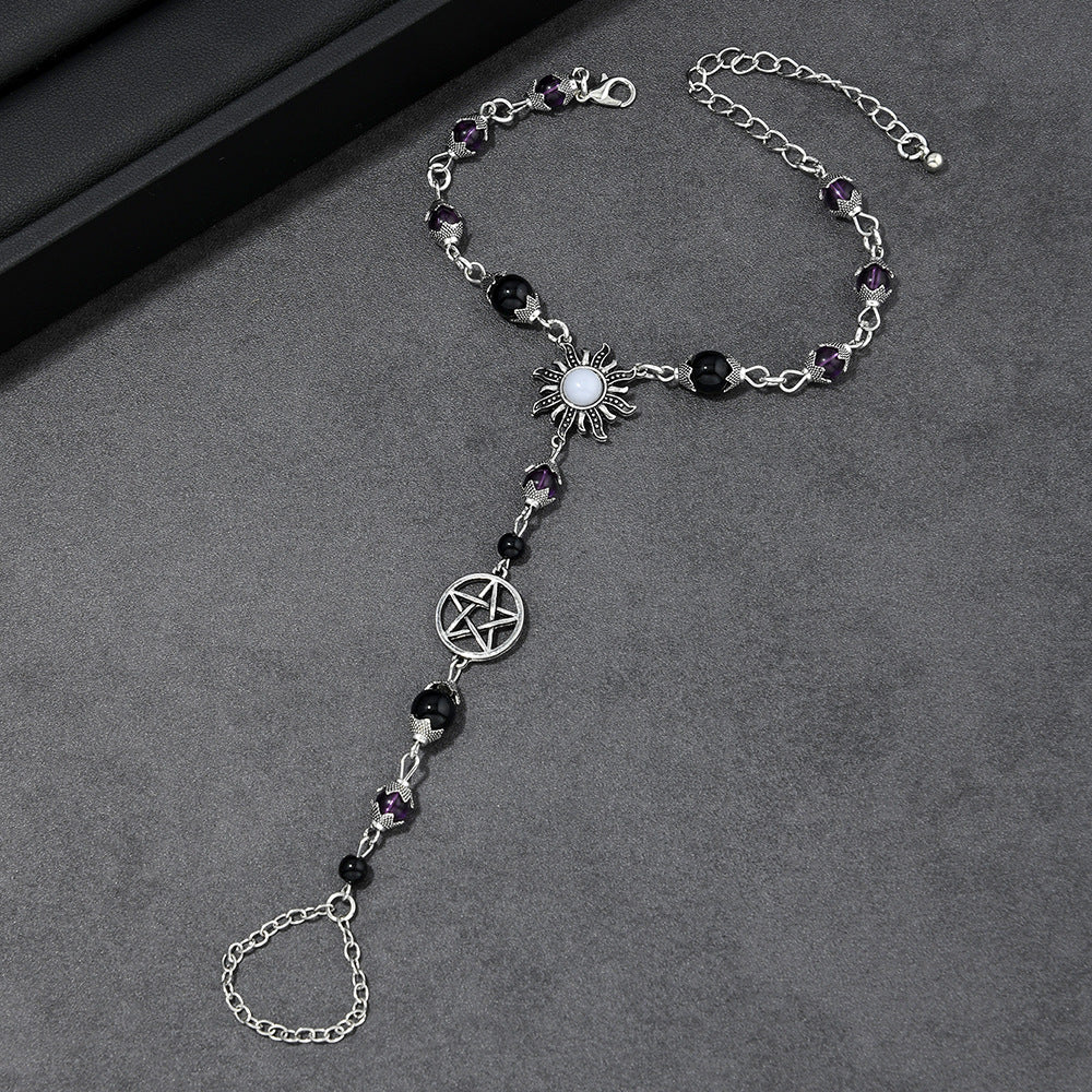 Wholesale Gothic Dark Subculture Pentagram Sun Moonstone Finger Bracelet Boutique Resale Gift