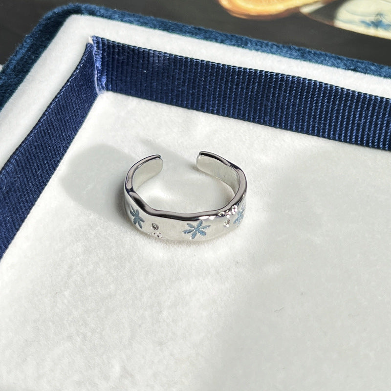 Wholesale  Blue Snowflake Personality Glaze Couple' s Ring