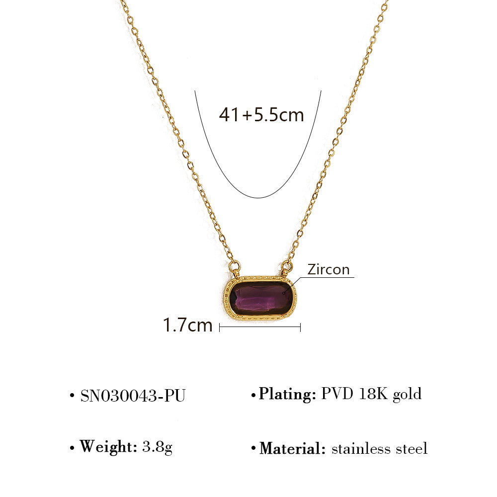 Wholesale Titanium Steel oval necklace  color zircon pendant clavicle chain