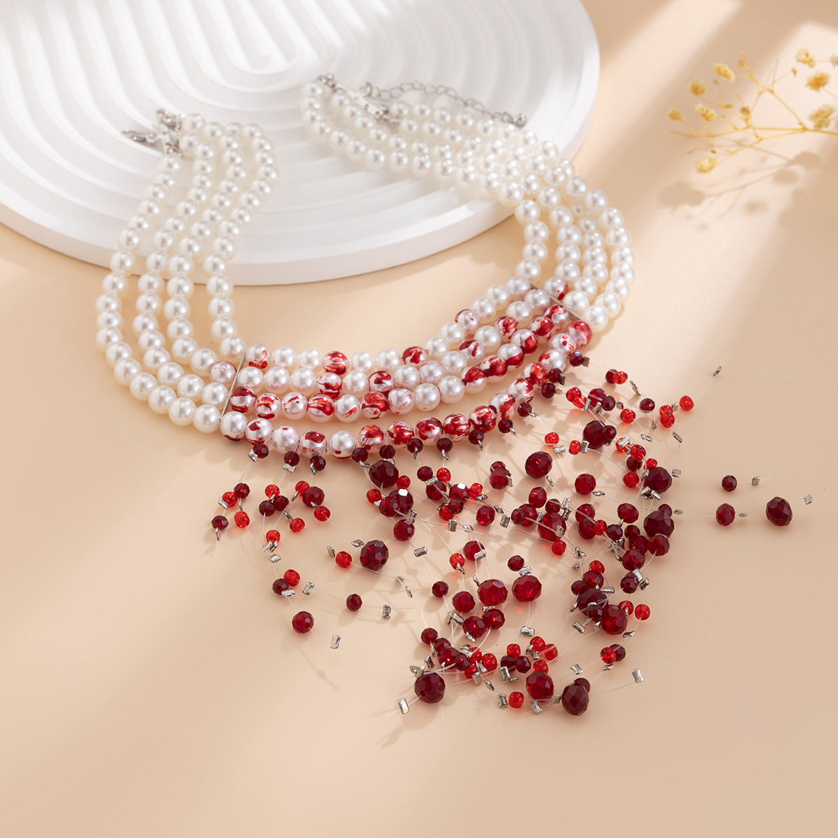 Wholesale Gothic Pearl Necklace  Blood Drops Tassel Crystal Clavicle Chain