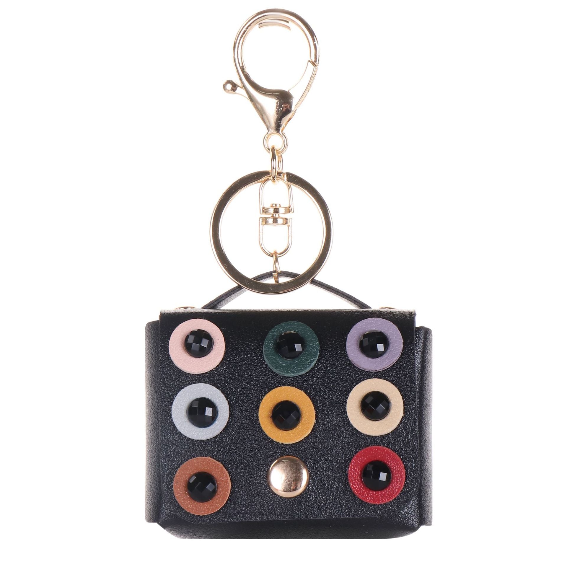 Wholesale Classic Round Diamond Black Leather Bluetooth Earbud Case Keychain Decorative Car Key Accessory Gift For Wedding Boutique Resale
