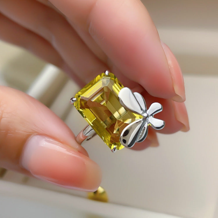 Wholesale Butterfly Ring  Sea Blue Golden Zircon Ring