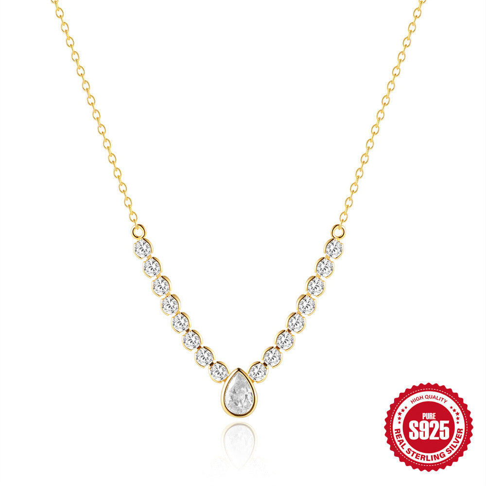 Wholesale S925 sterling silver single row diamond round clavicle necklace